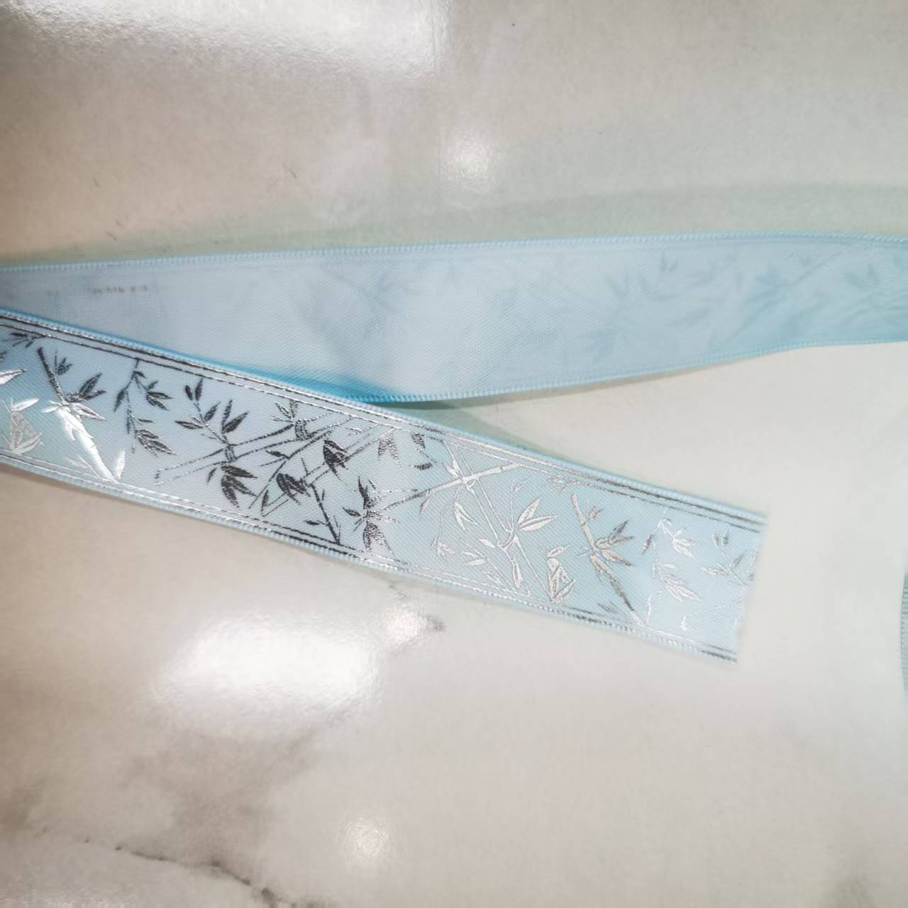2.5 cm polyester ribbon silver-embossed bamboo leaf clothing accessories, DIY handmade bow, customizable patterns available Application Scenario