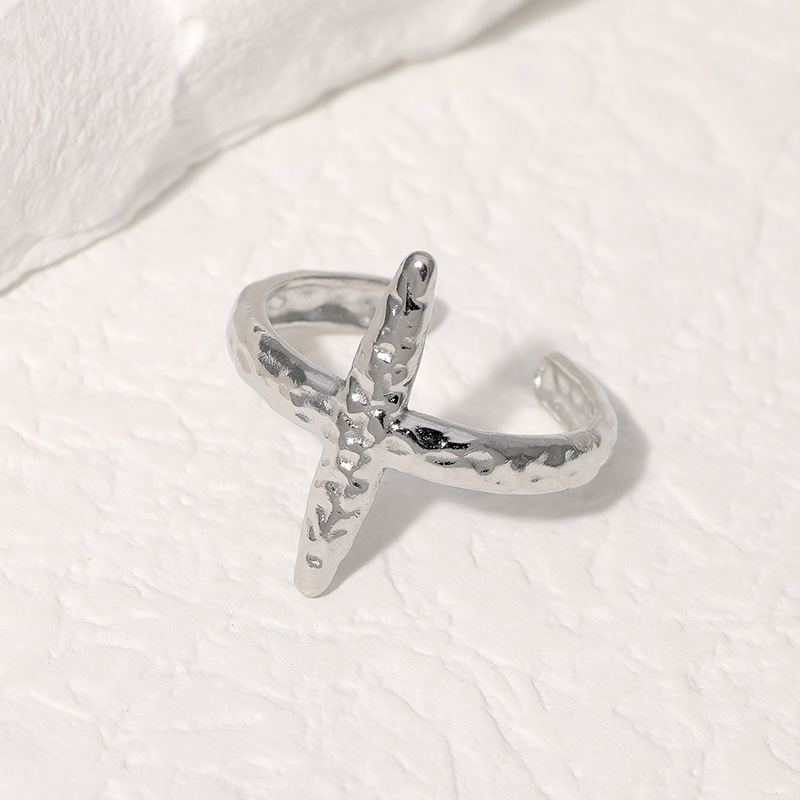 Trendy accessory fashion export bestseller embossed cross-shaped open ring in gold steel color YYKK009 Item Picture