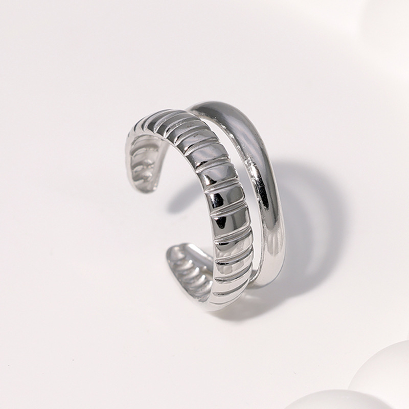 Trendy accessory fashion export bestseller Double-line corrugated open ring in gold steel color YYKK010 details Picture