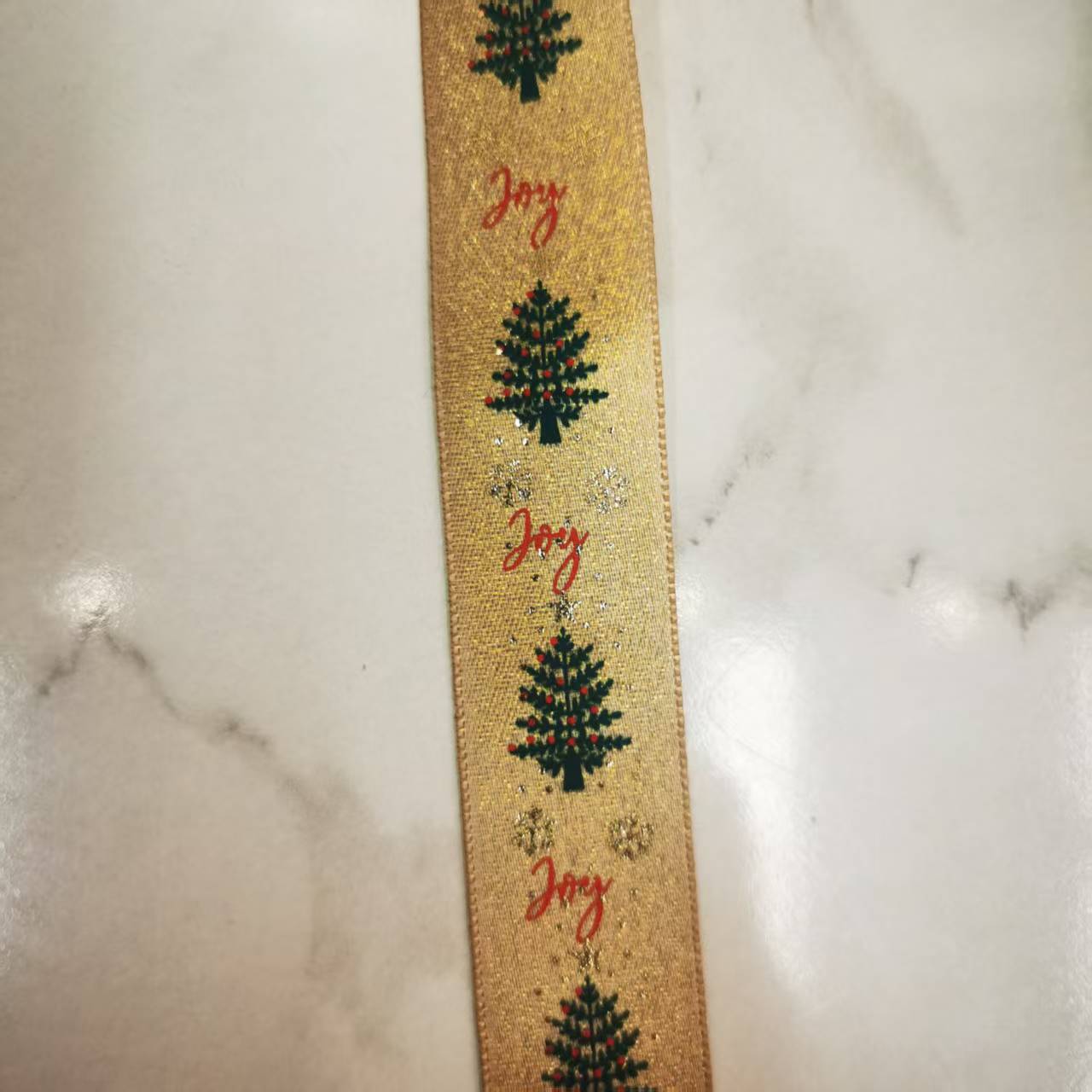 2.5 cm gold weft ribbon printed Christmas tree decoration, Christmas festival ribbon clothing accessory lace Item Picture