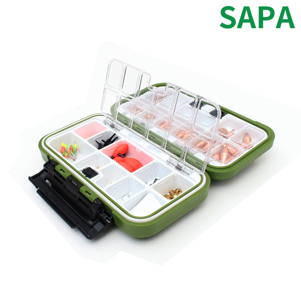 SAPA 24-compartment 3-opening and closing door eco-friendly fishing gear box, green medium-sized fishing accessories storage box Specification image
