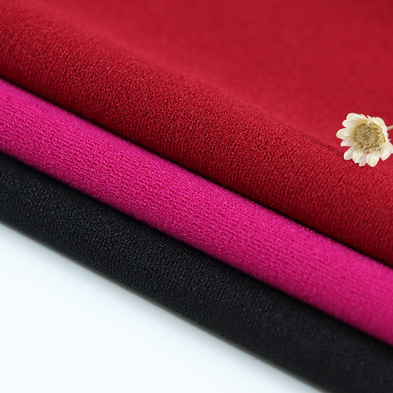 Factory 75D polyester and ammonia twisted linen double-sided fabric 220g high elasticity suit trousers casual wear dress fabric details Picture