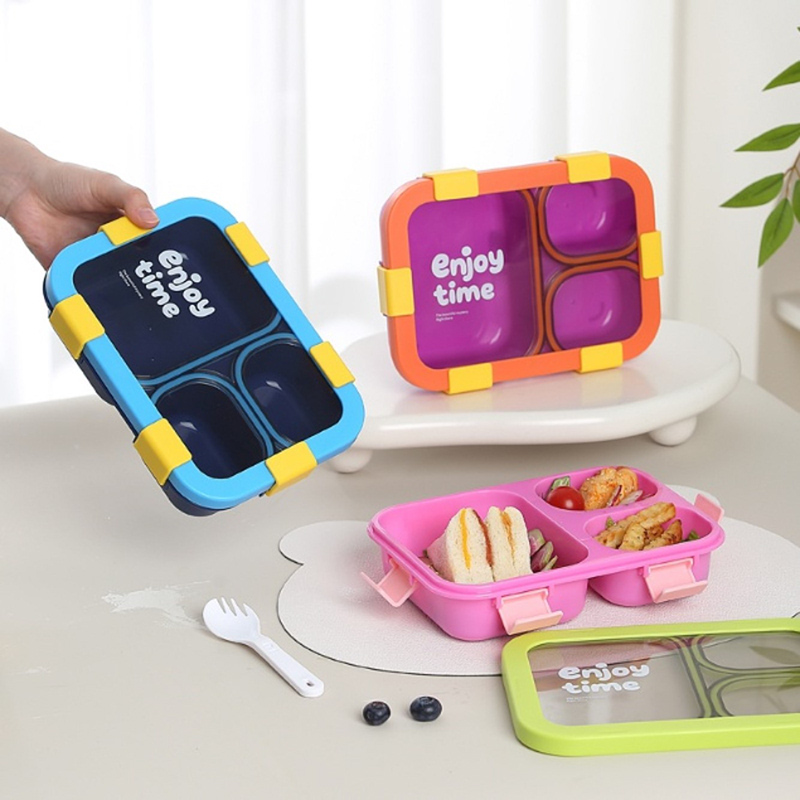 Enjoy Time三格分隔饭盒 撞色便携带餐具餐盒 学生上班族保鲜便当盒详情2