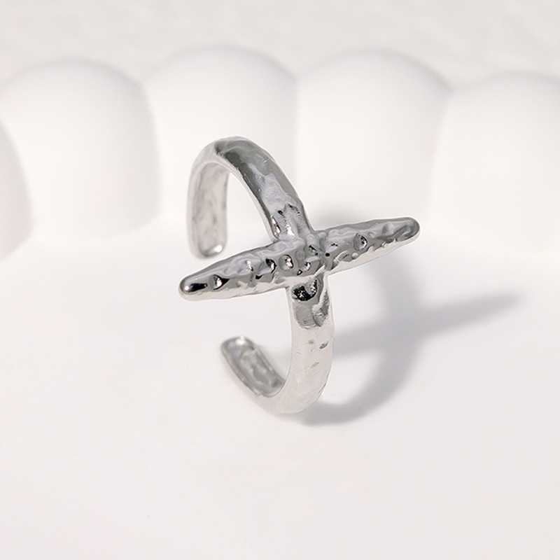 Trendy accessory fashion export bestseller embossed cross-shaped open ring in gold steel color YYKK009 details Picture