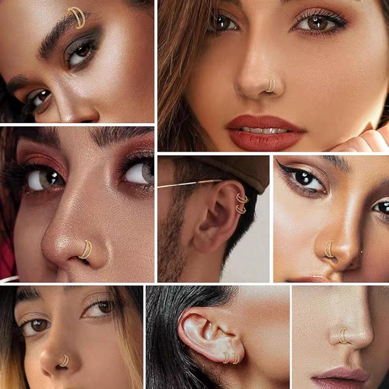 CZ 2-layer diamond titanium hinge section ring Nose ring diaphragm 16G ear cartilage spiral perforated earrings titanium alloy jewelry Application Scenario