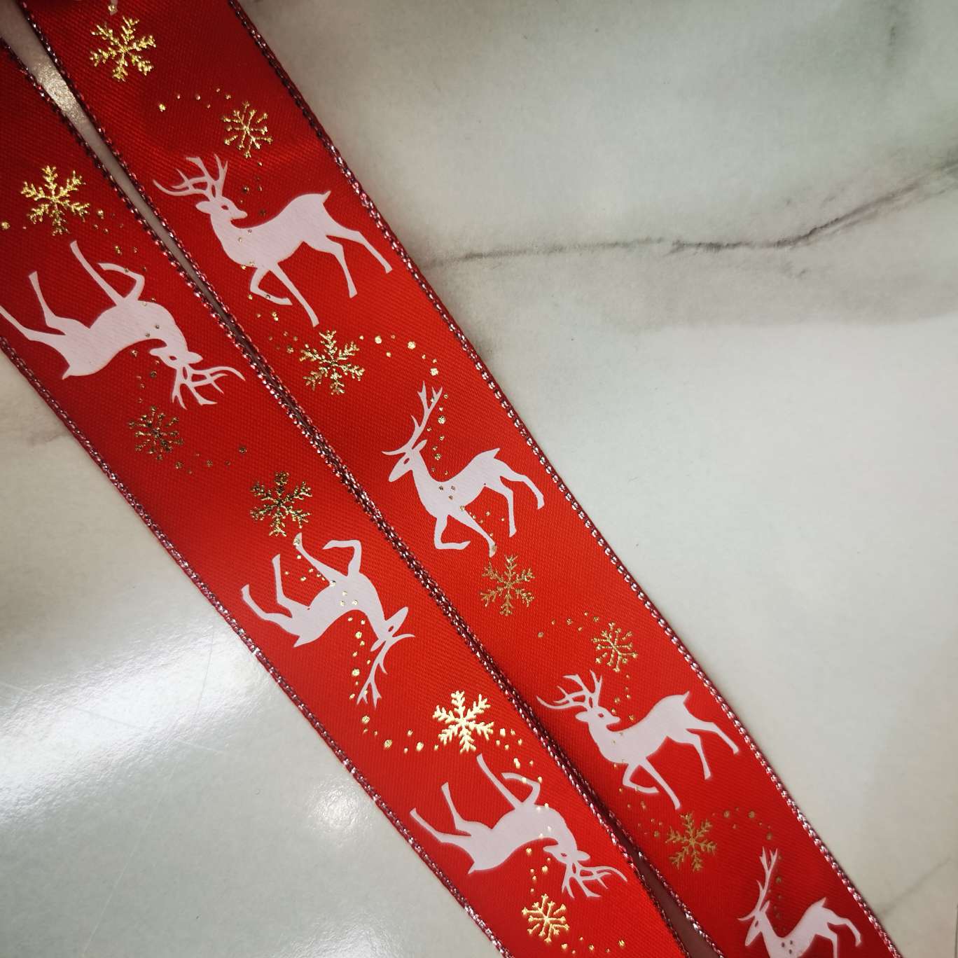2.5 Polyester ribbon printed deer Christmas festival decorative ribbon clothing accessory lace