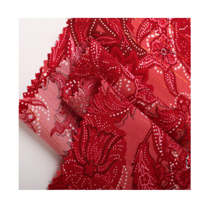 New gold thread plain weave printed jacquard fabric 125g spring and summer shirt dress women's woven fabric Item Picture