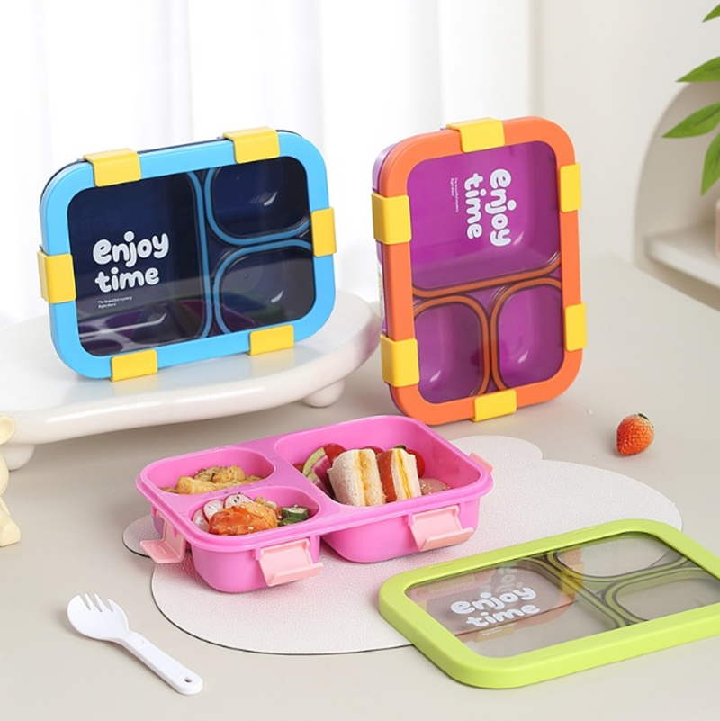 Enjoy Time三格分隔饭盒 撞色便携带餐具餐盒 学生上班族保鲜便当盒详情3