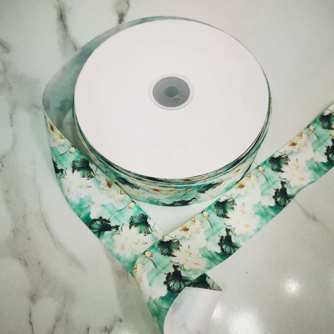 4 cm matte tape printed with lotus leaves and flowers, clothing, shoes, hats, accessories, DIY bow Item Picture