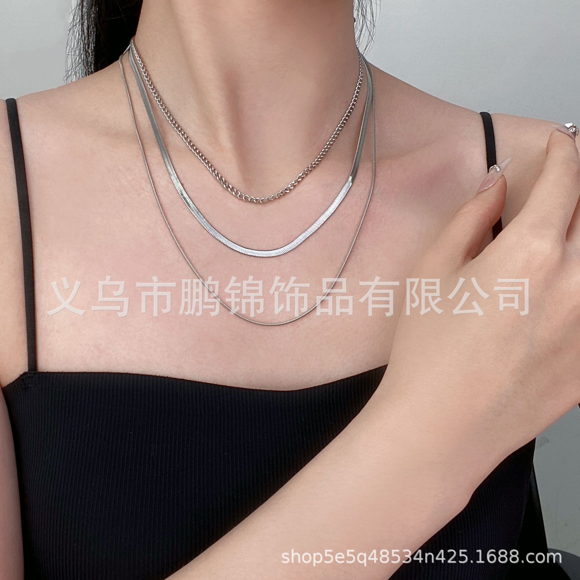 欧美跨境饰品 钛钢不掉色多层蛇骨项链女小众设计高级感首饰配饰