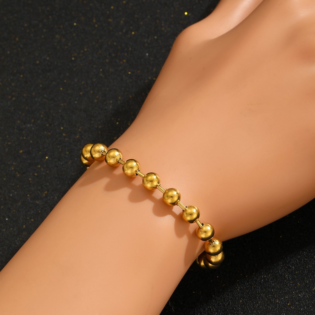 欧美跨境饰品 金色圆珠手链女首饰轻奢高级感钛钢个性配饰手饰女
