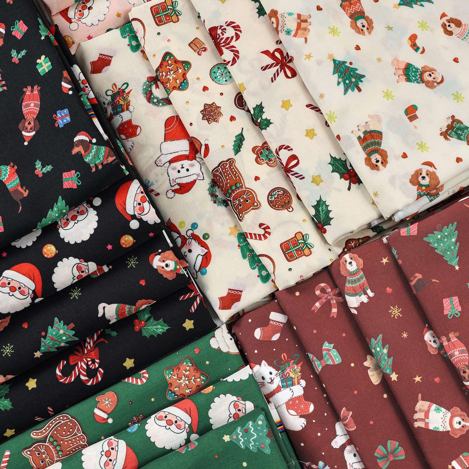 Christmas printed fabric, cartoon handcrafted, Christmas scene decoration background, children's clothing, Christmas fabric