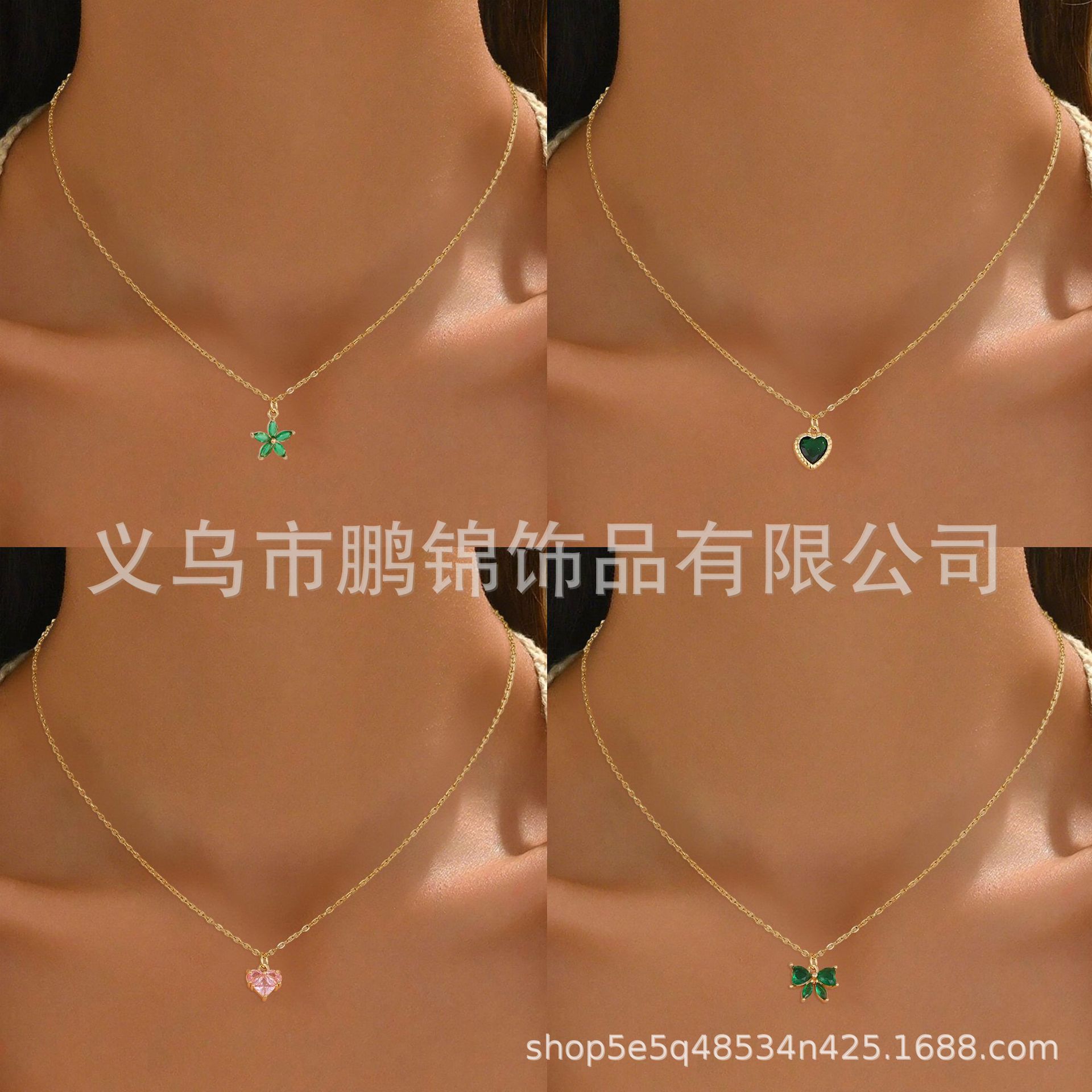 欧美跨境饰品祖母绿吊坠项链女 轻奢高级感小众首饰配饰锁骨链女