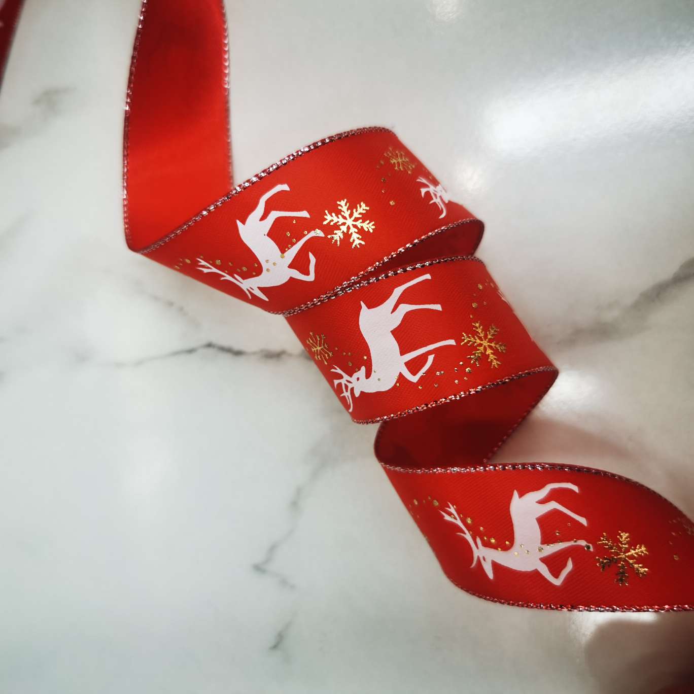 2.5 Polyester ribbon printed deer Christmas festival decorative ribbon clothing accessory lace Specification image