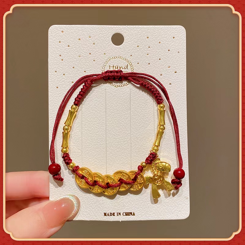 手工编织五帝钱手链红手链手饰手串时尚简约女款情侣款百搭饰品礼物手链