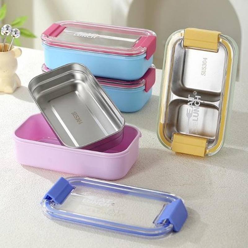 SUS304不锈钢分隔饭盒 多色便携密封餐盒 学生上班族带饭便当盒详情2