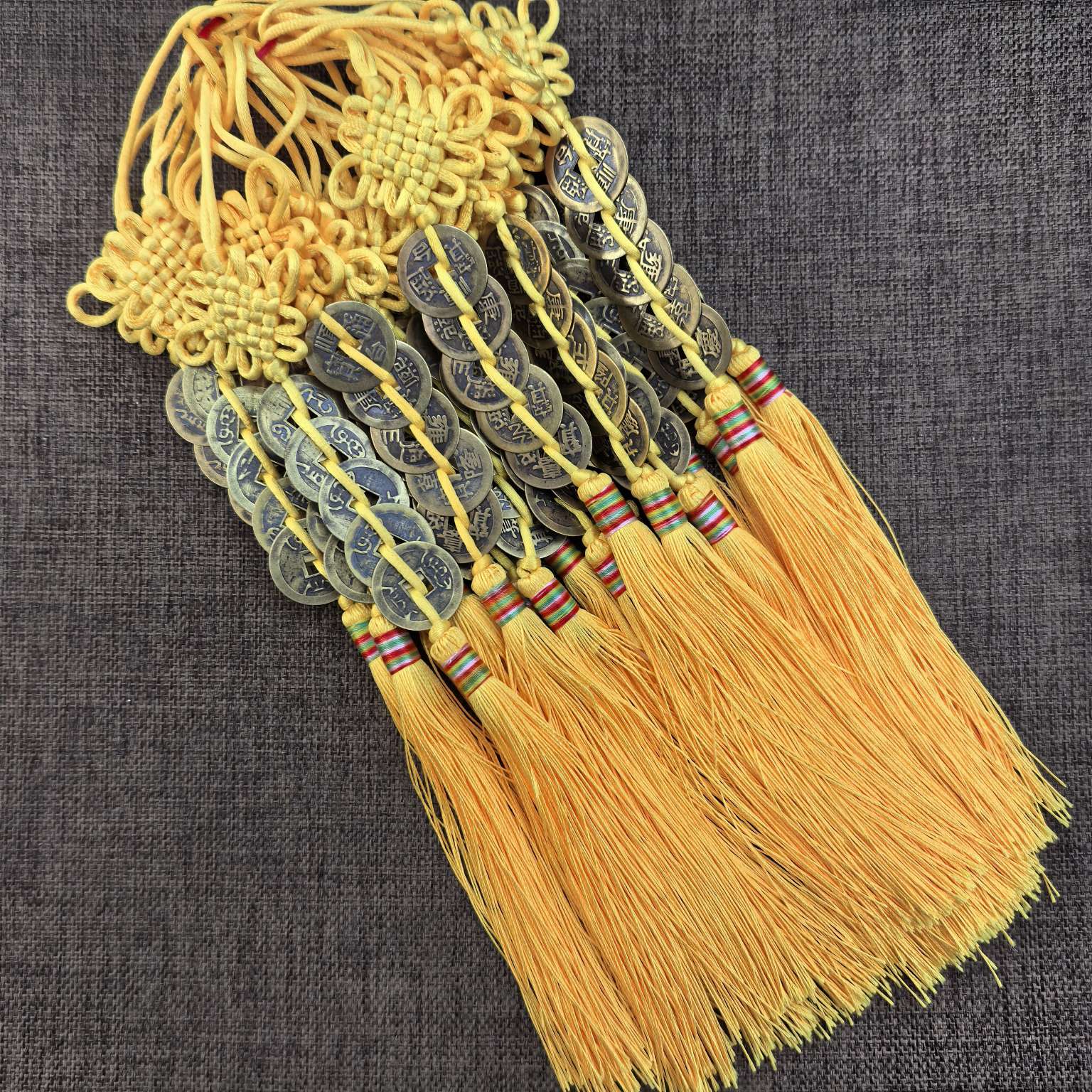 义乌市琳烺工艺品商行 黄色五帝铜钱挂件 黄色十帝梅花挂件 出入平安挂件