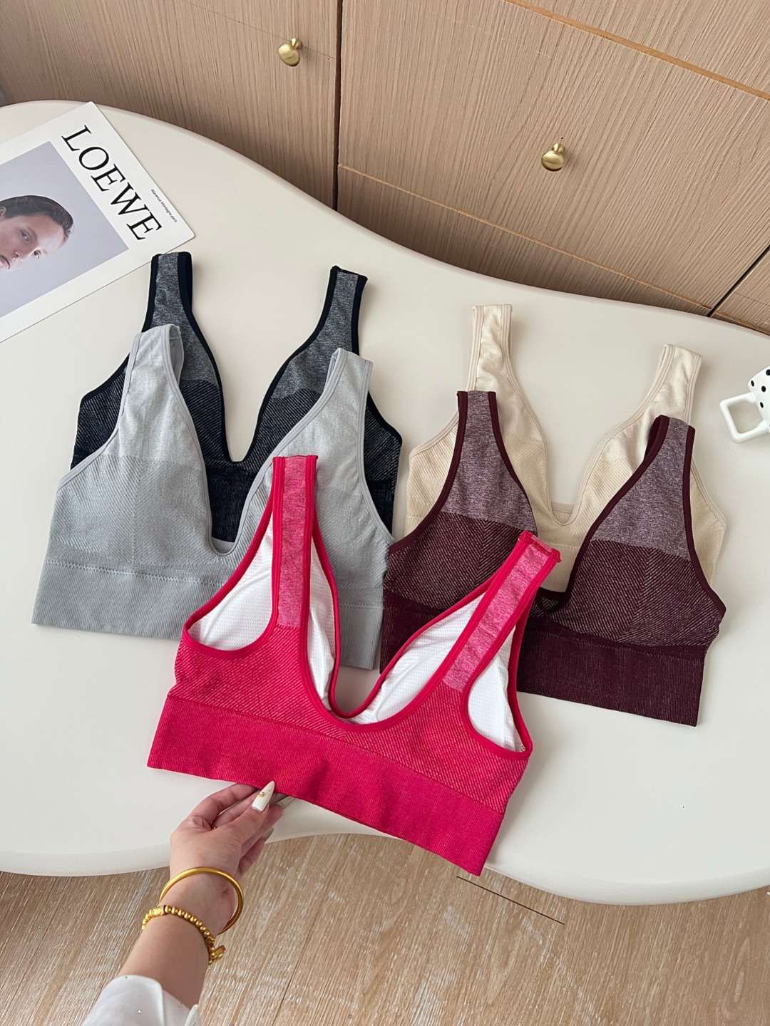 Color-blocking beauty back fixed cup gathering bra undefined