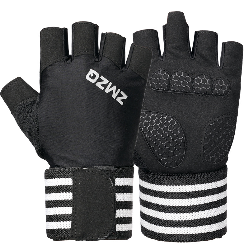 Anti-slip fitness gloves for men and women, half-finger equipment training, horizontal bars, dumbbells, anti-callus straps, wrist guards, extended thin gloves Item Picture