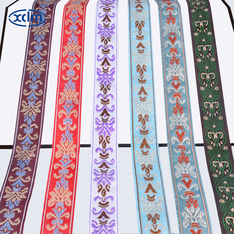 3cm multi-color ethnic woven tape throw pillow with edge wrapping, colorful ribbon bag edge wrapping, clothing decoration jacquard ribbon Specification image