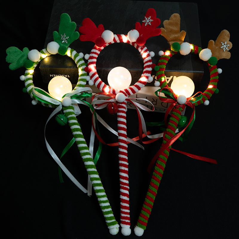 跨境新款魔法棒金丝圣诞节发光棒节日气氛鹿角闪光棒麋鹿玩具批发