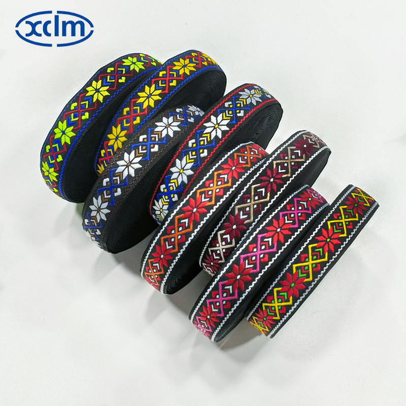 2.5cm ethnic webbing accessories, ethnic style polyester decorative materials, colored jacquard ribbons, edge banding fabric strips Specification image