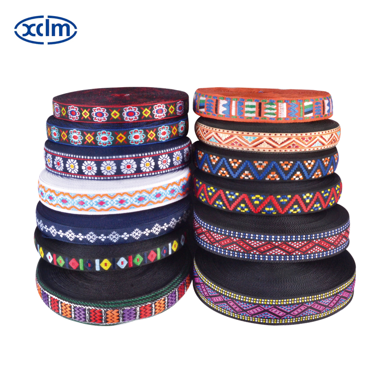 Multi-sized ethnic webbing accessories, ethnic style polyester decorative materials, colored jacquard ribbons, edge banding fabric strips details Picture