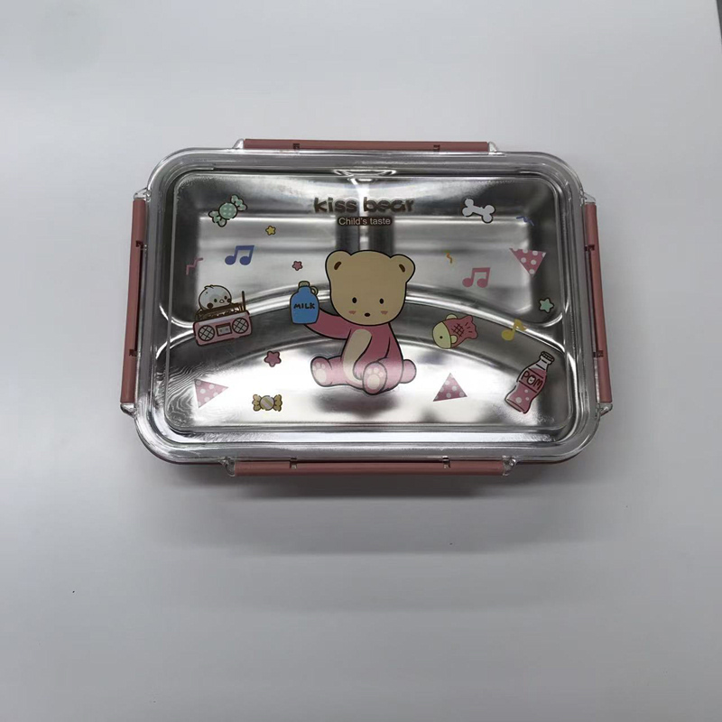 卡通小熊分隔不锈钢饭盒 学生便携密封分格餐盒 可爱便当盒多图案详情4