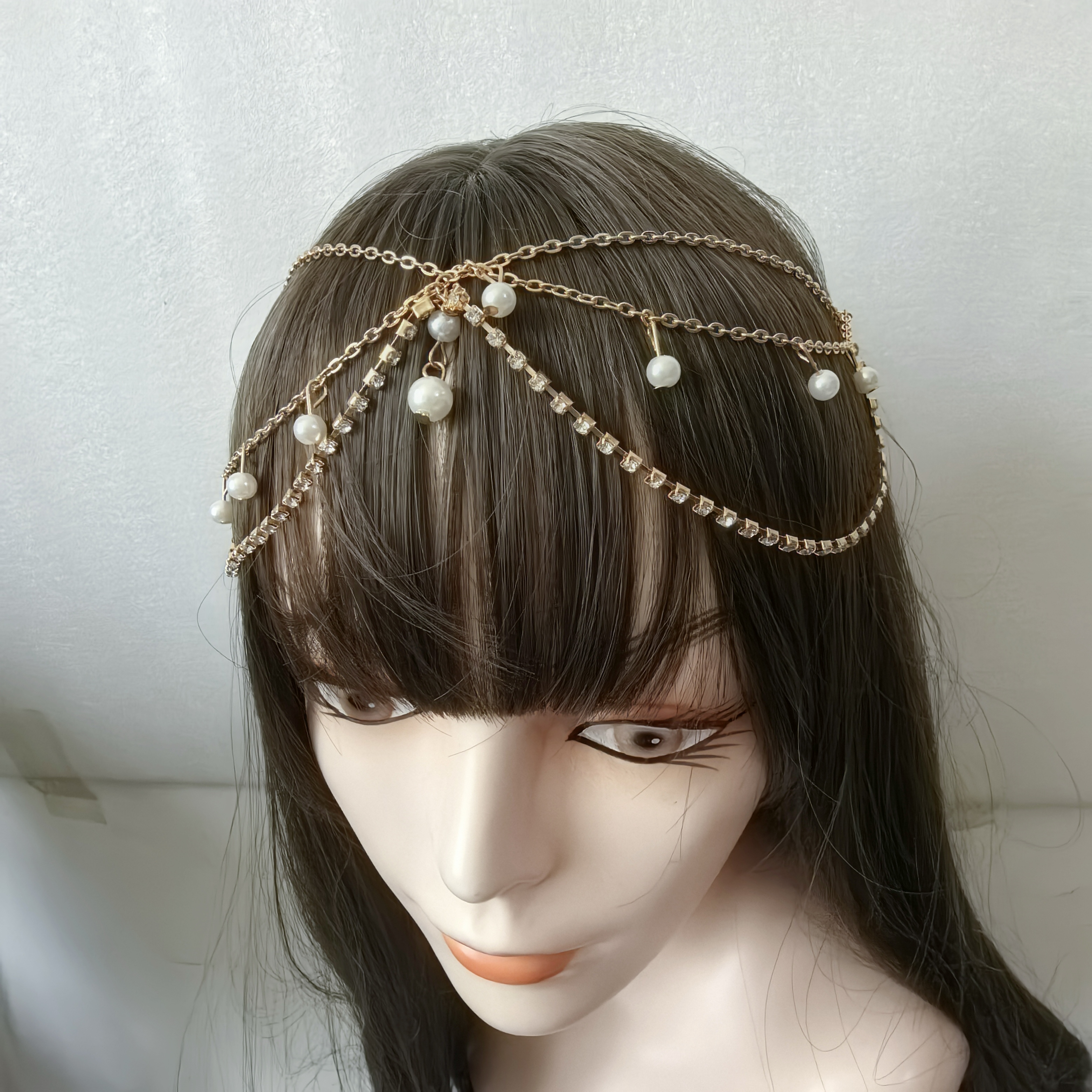 新品民族汉服发饰古风多层合金仿珍珠额头链异域风新娘发饰品现货流苏发链