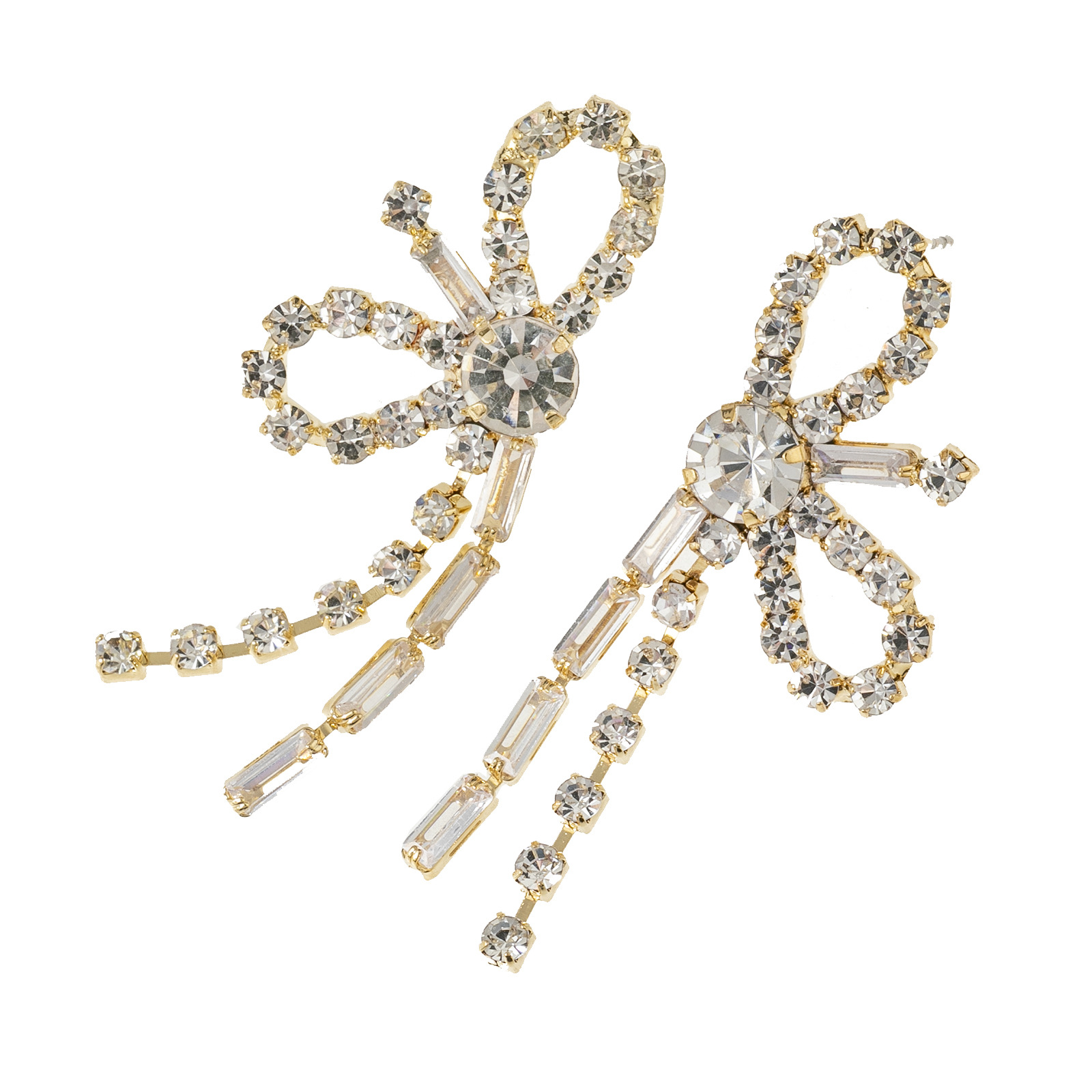 High-end and elegant bow zircon tassel earrings, European and American cross-border Korean style dress accessories, rhinestone earrings wholesale details Picture