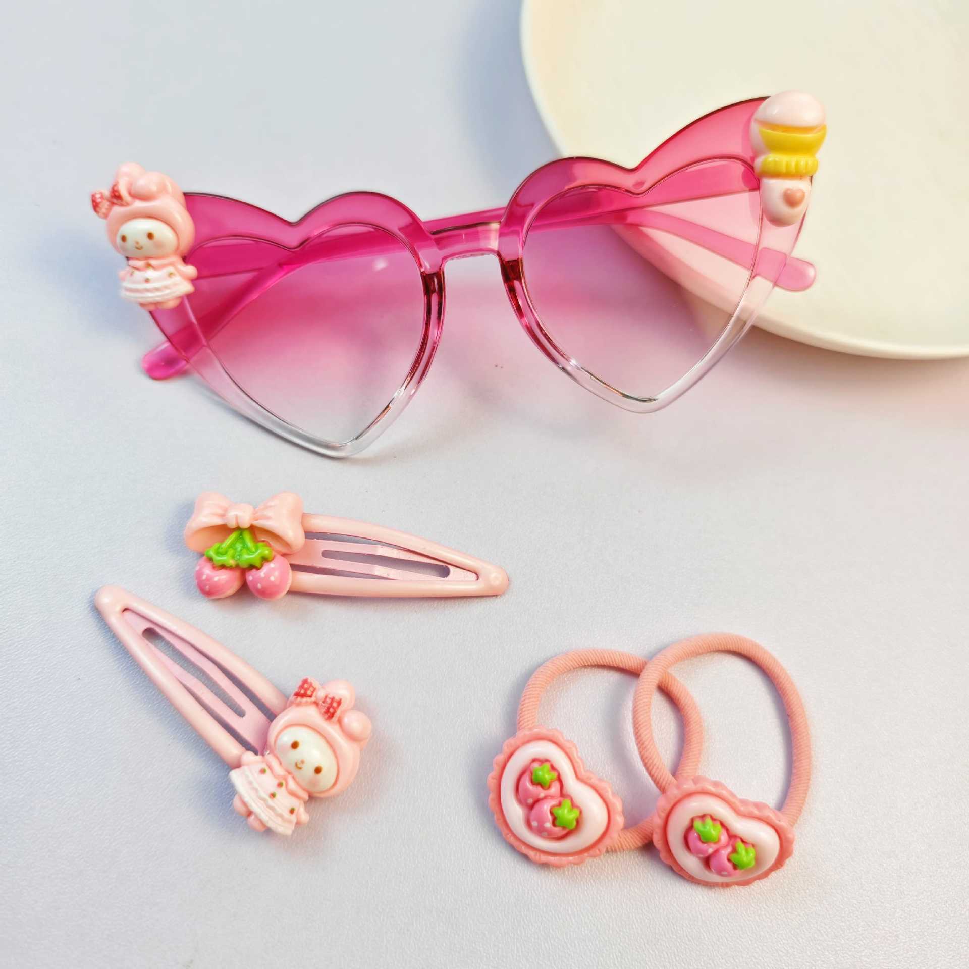 彩色眼镜儿童太阳镜女童卡通防晒太阳眼镜防紫外线遮阳发夹套装 产品图