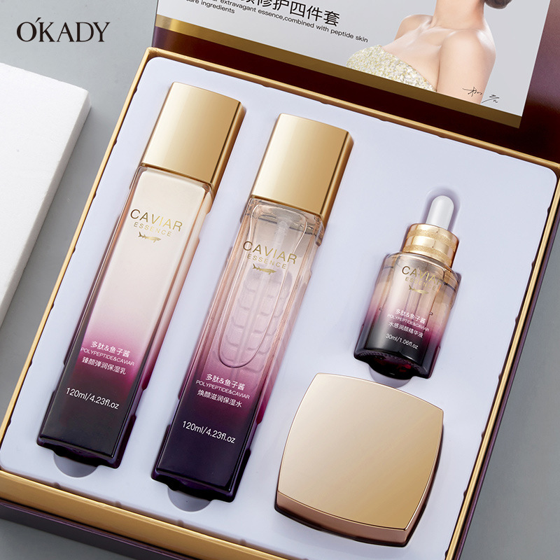 Oppe Beauty Brightening and Repairing Four-Piece Set: Peptide Caviar Hydrating, Moisturizing and Brightening Water, Lotion and Cream Skincare Set details Picture