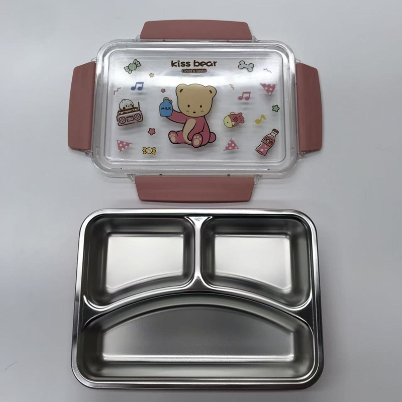 卡通小熊分隔不锈钢饭盒 学生便携密封分格餐盒 可爱便当盒多图案详情5