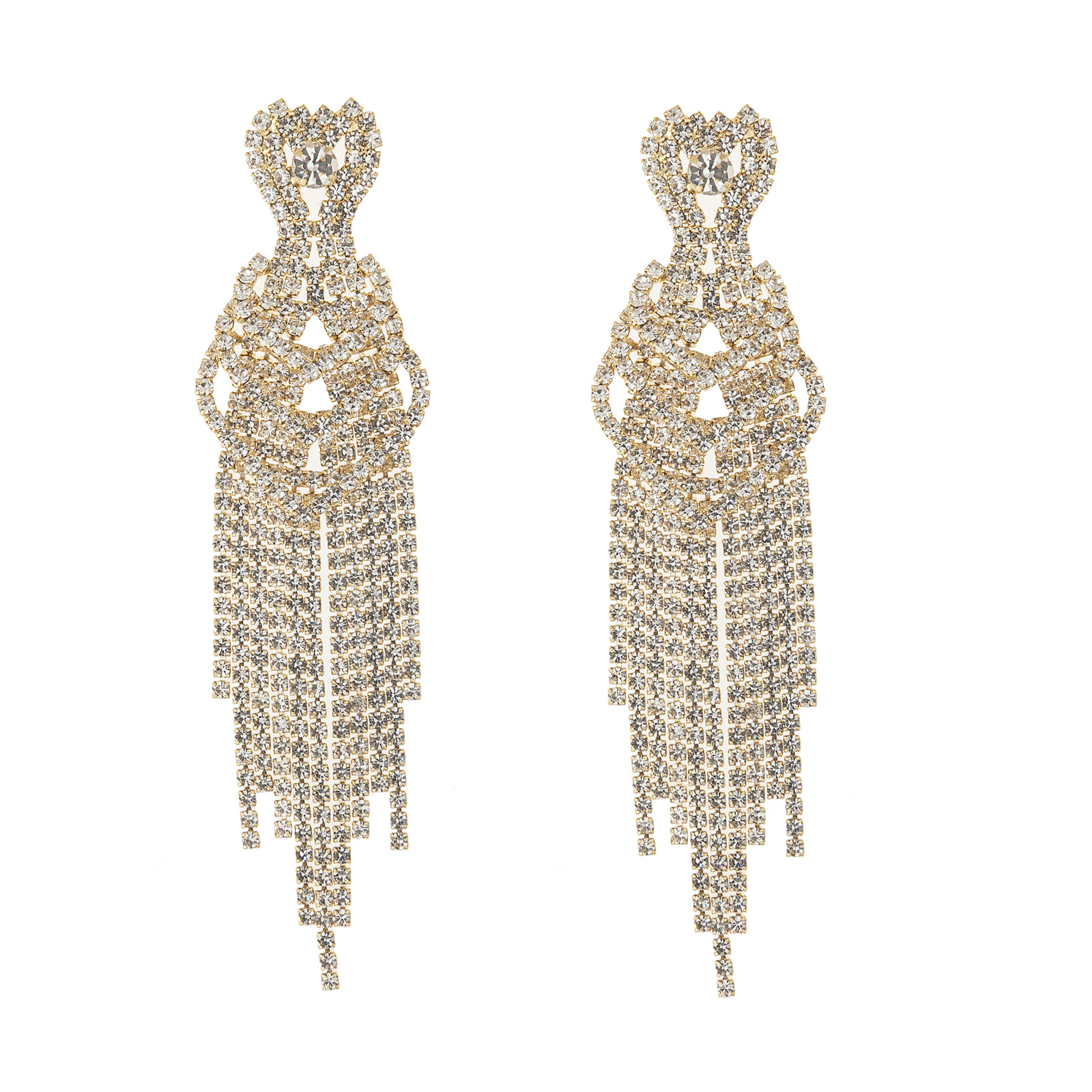 Cross-border European and American multi-layer heart-shaped  tassel earrings, trendy, individual, exaggerated and luxurious pendant , women's long style and elegant earrings manufacturer wholesale details Picture