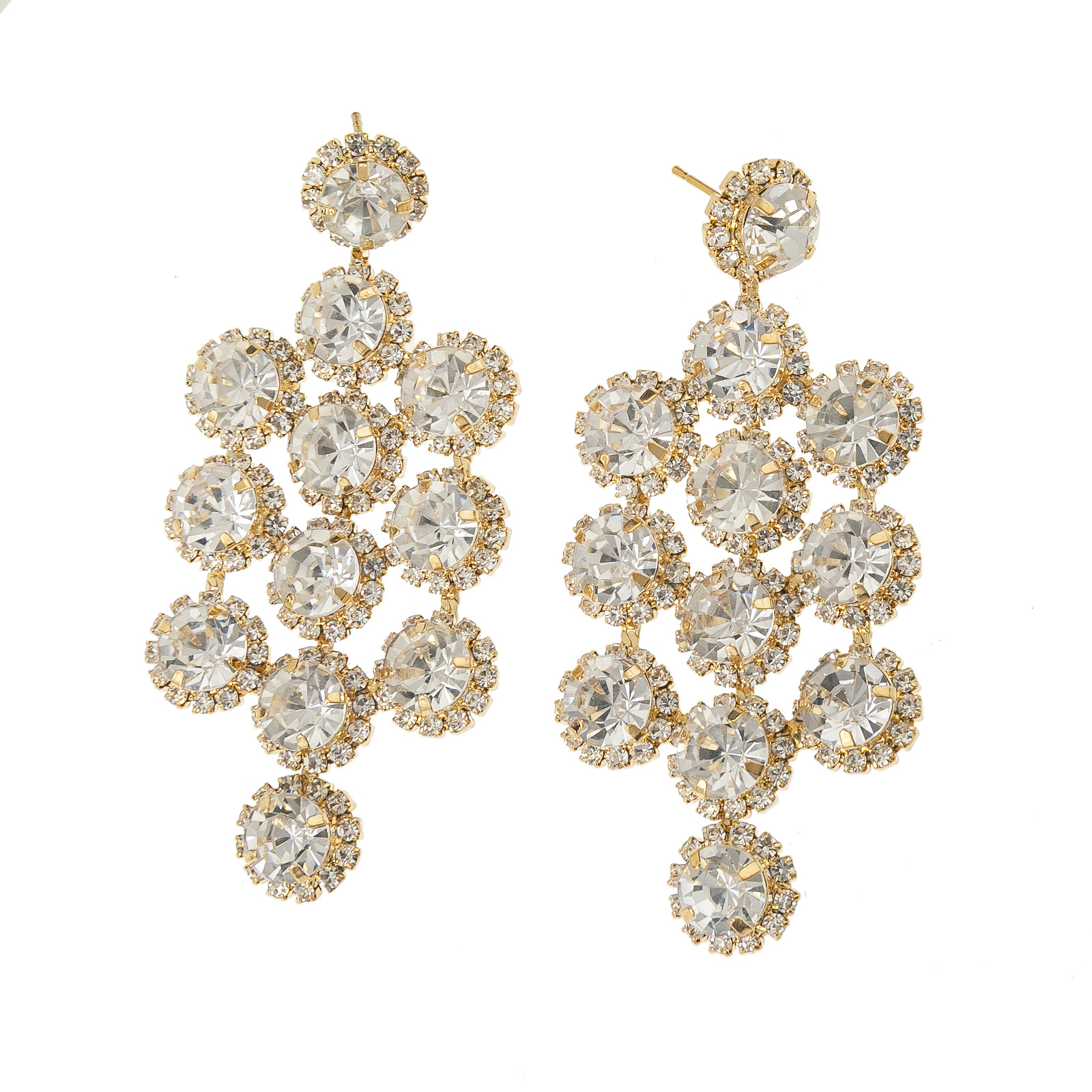 New and Best Seller cross-border retro-style square full-diamond design earrings, luxurious and elegant rhinestone earrings popular in Europe and America details Picture