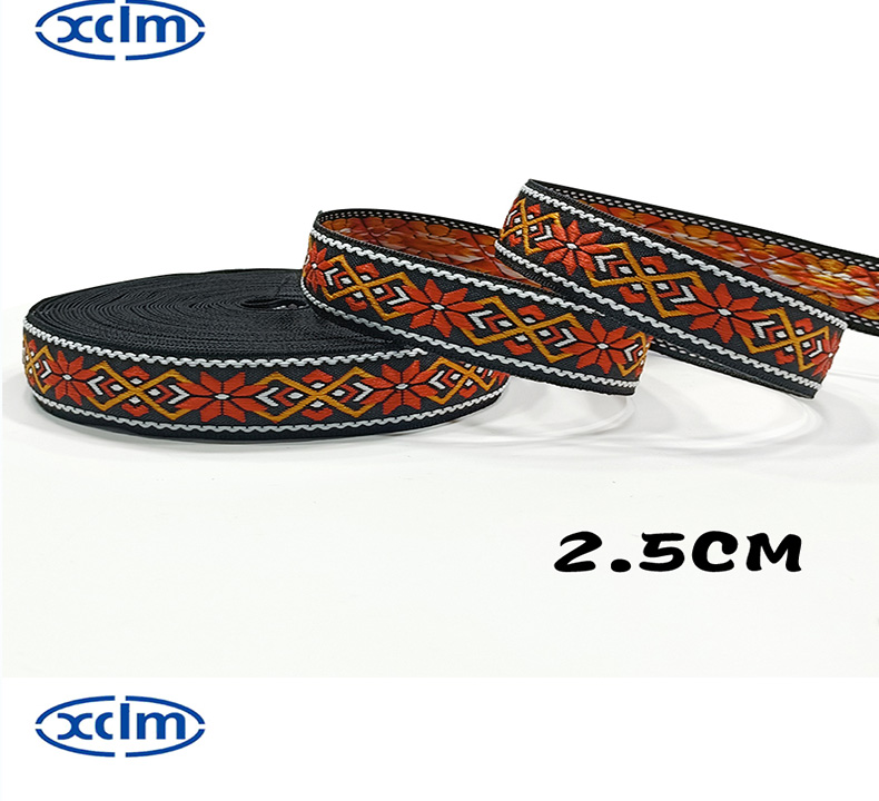 2.5cm ethnic webbing accessories, ethnic style polyester decorative materials, colored jacquard ribbons, edge banding fabric strips pic 12