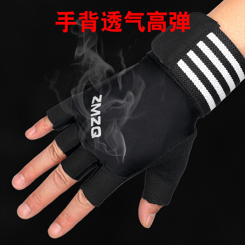 防滑健身手套男女半指器械训练单杠哑铃防起茧带护腕加长薄款手套详情2