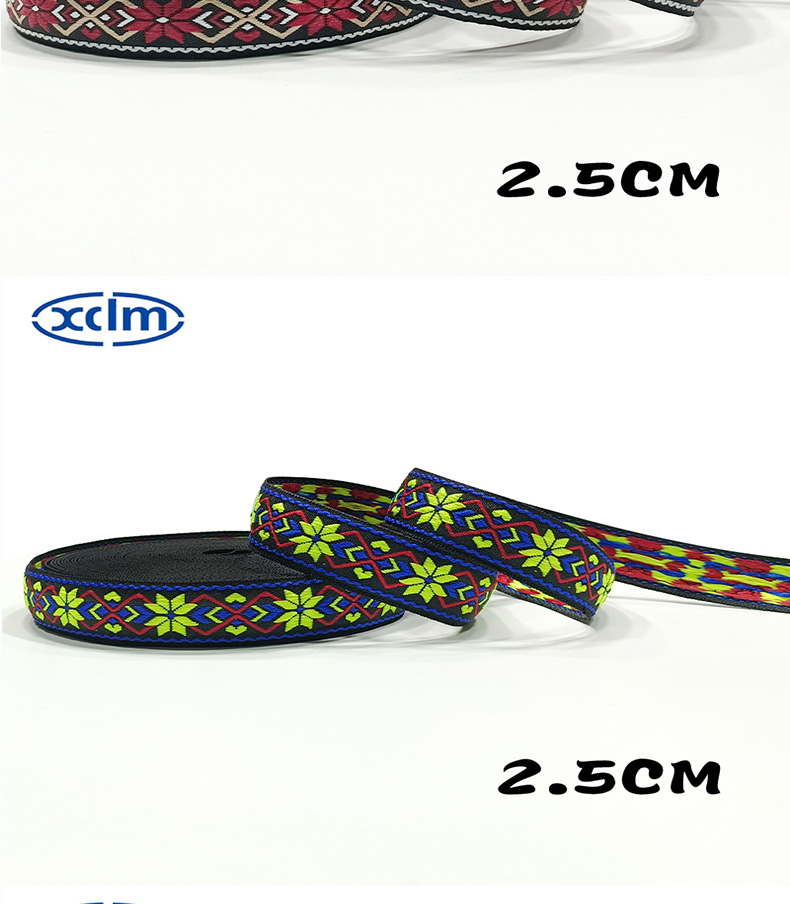 2.5cm ethnic webbing accessories, ethnic style polyester decorative materials, colored jacquard ribbons, edge banding fabric strips pic 11