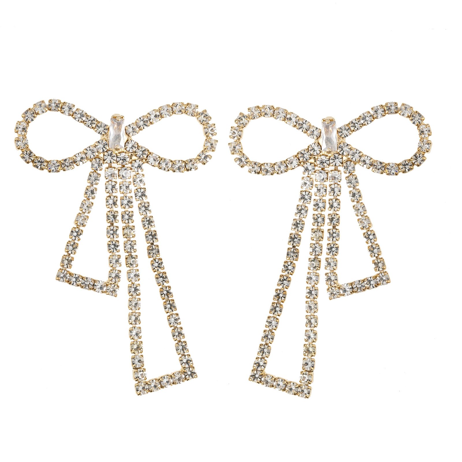 European and American cross-border Korean version hollowed-out bow rhinestone earrings, feminine, light luxury and sweet banquet diamond-encrusted earrings wholesale details Picture
