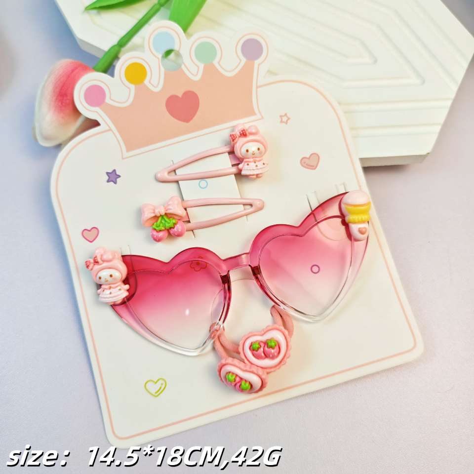 彩色眼镜儿童太阳镜女童卡通防晒太阳眼镜防紫外线遮阳发夹套装 详情图2