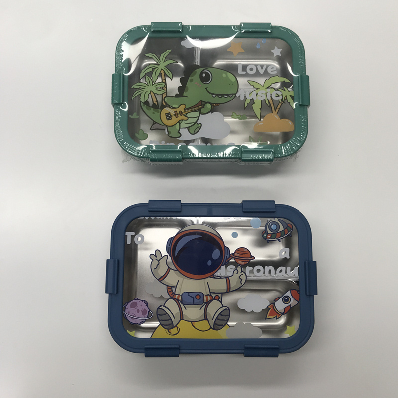 宇航员独角兽卡通双格饭盒 学生便携分隔不锈钢便当盒 带餐具可爱餐盒详情5