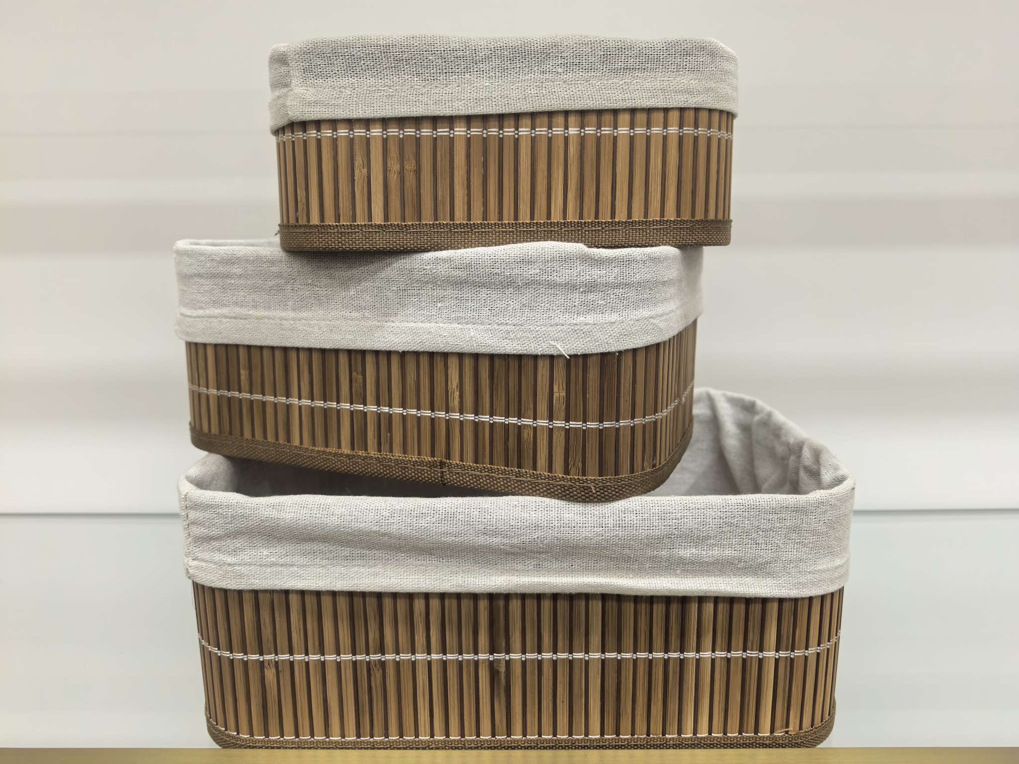 竹编棉麻收纳盒三件套