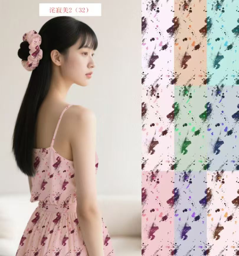 Spring linen printed fabric made of chiffon fabric, plain and twill synthetic fiber, all polyester details Picture