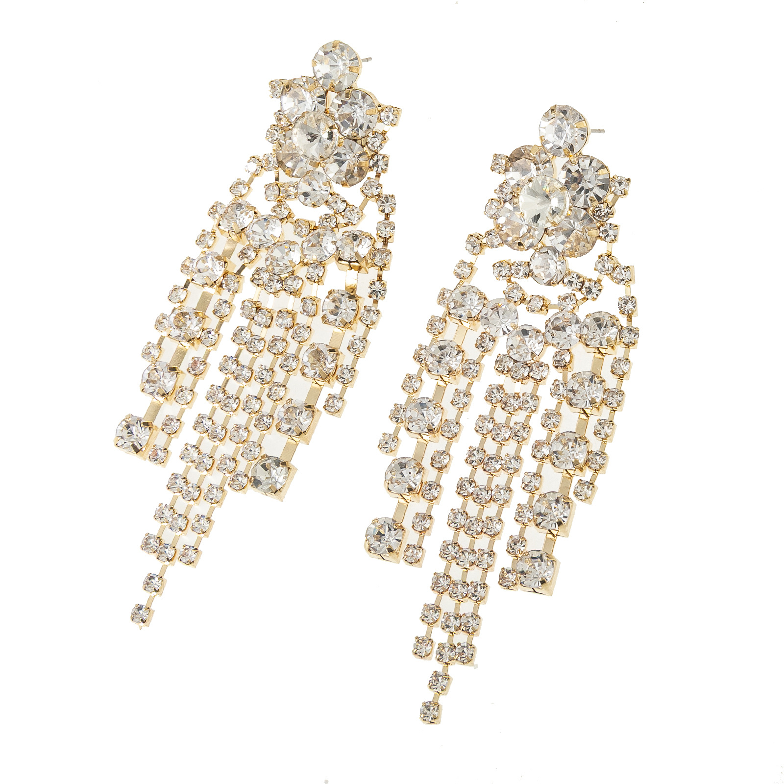 Factory direct sales cross-border claw chain earrings, full rhineston exaggerated tassel earrings, luxurious and trendy European and American party dress accessories, long and elegant women's earrings details Picture