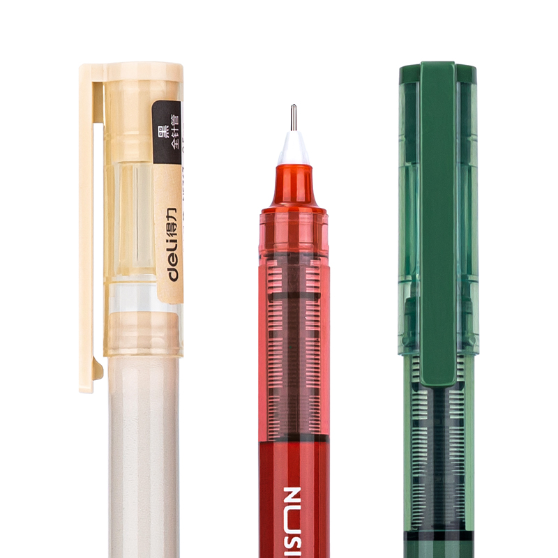 Deli 0.5mm full-needle black ink colored pen barrel is available as an option for problem-solving office direct liquid ballpoint pen and gel pen Specification image