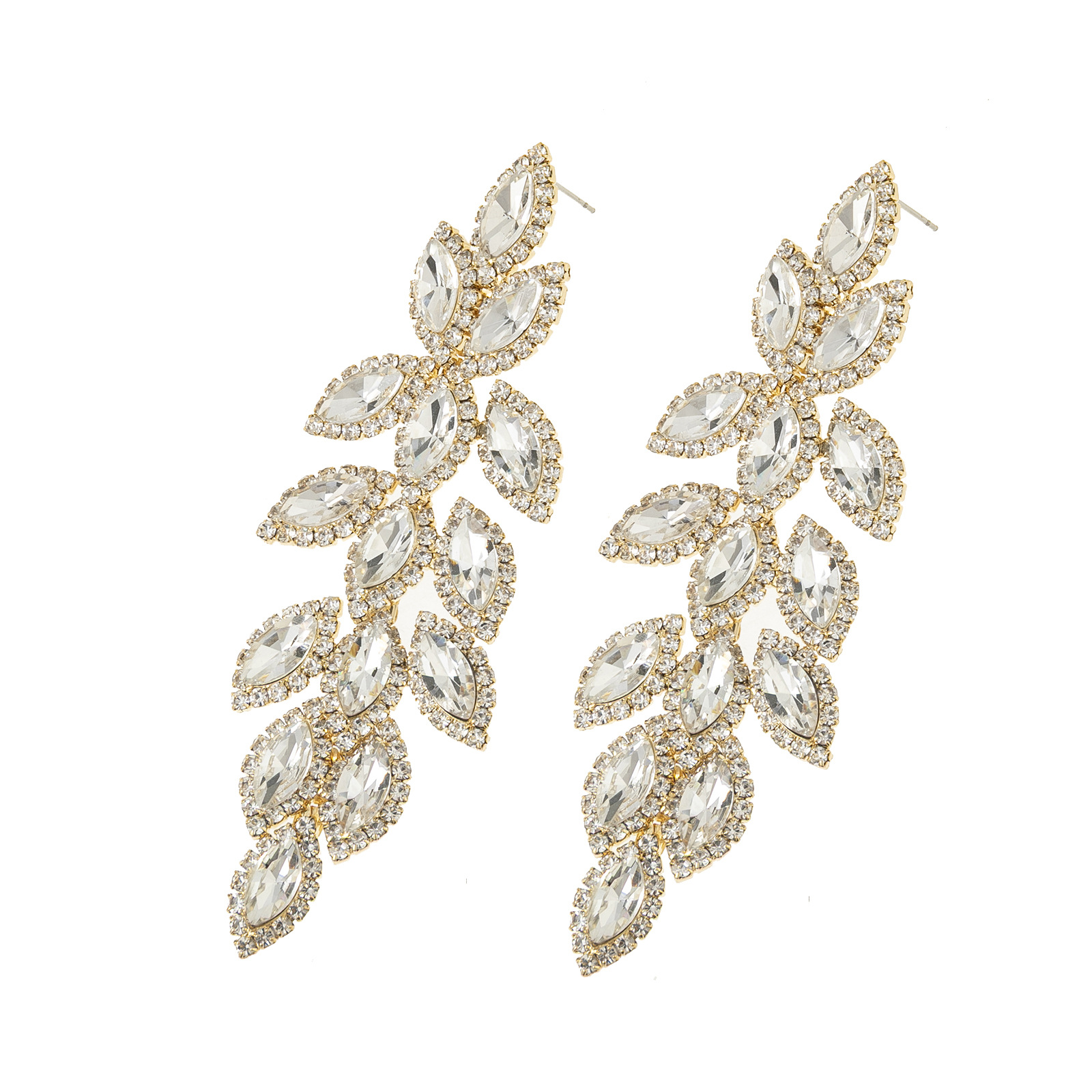 Amazon best-selling diamond Earrings, European and American exaggerated full rhinestone leaf-shaped long claw chain earrings accessory Earrings versatile accessory for women details Picture