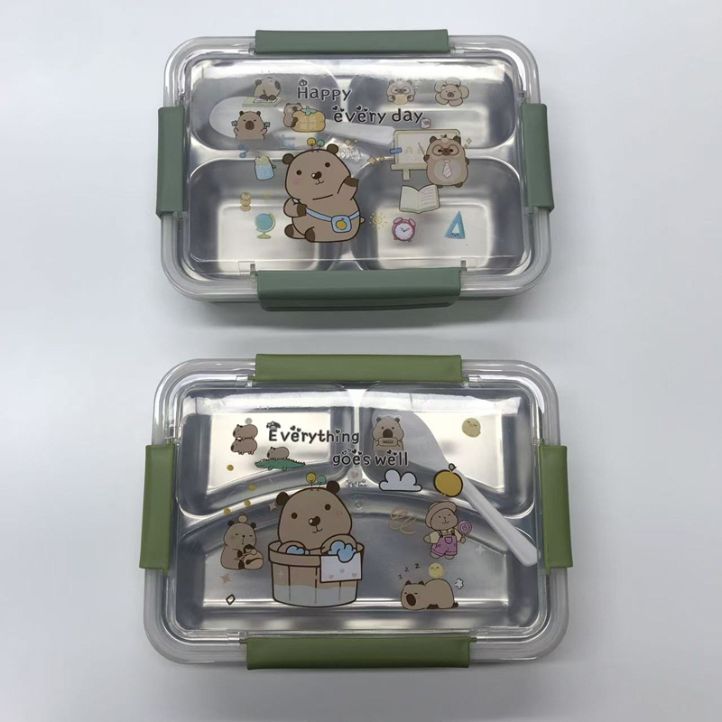 可爱小熊分隔不锈钢饭盒 学生便携餐盒带盖密封分格便当盒详情2