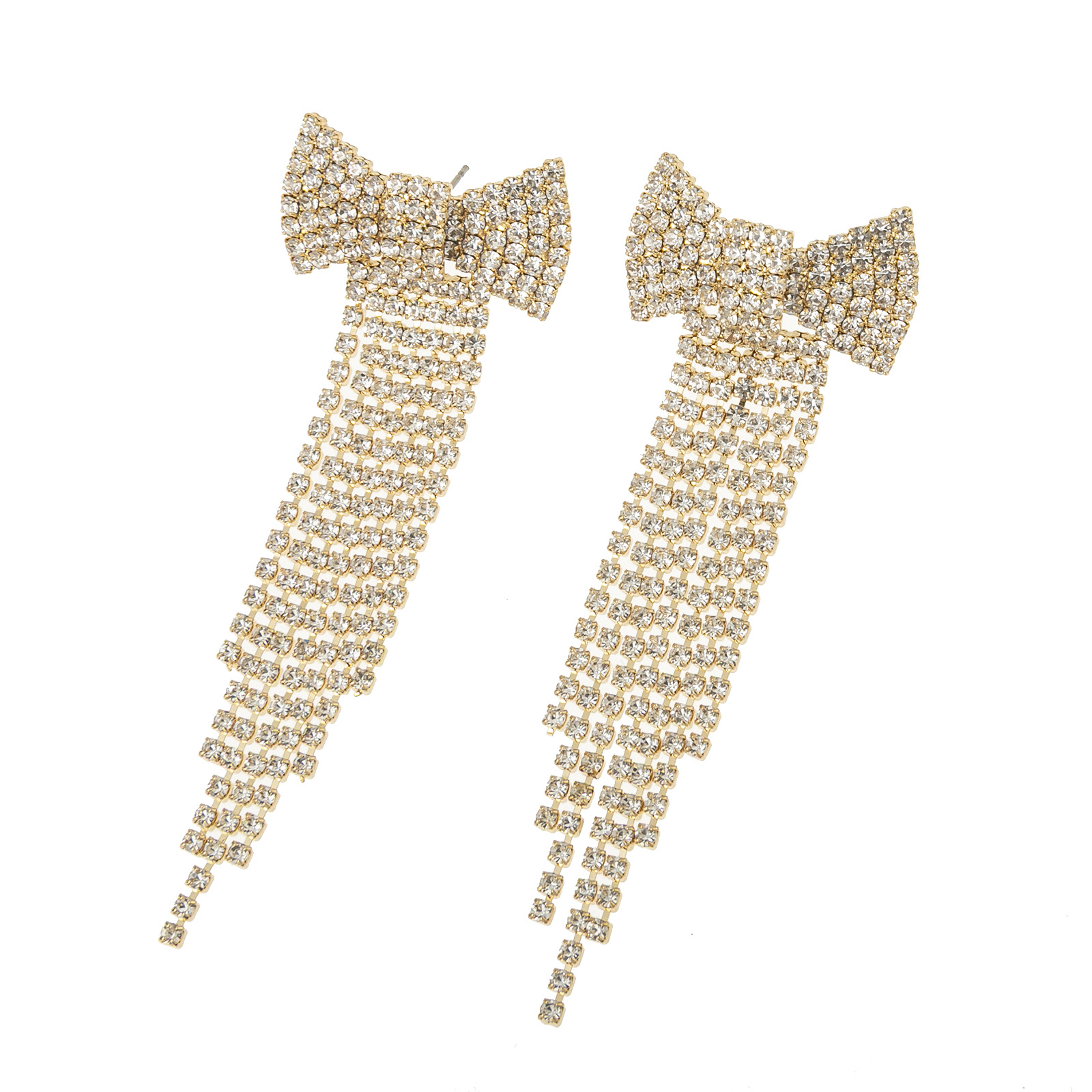 Cross-border Korean version elegant and stylish bow tassel rhinestone earrings, European and American fashion light luxury banquet full rhinestone earrings Item Picture