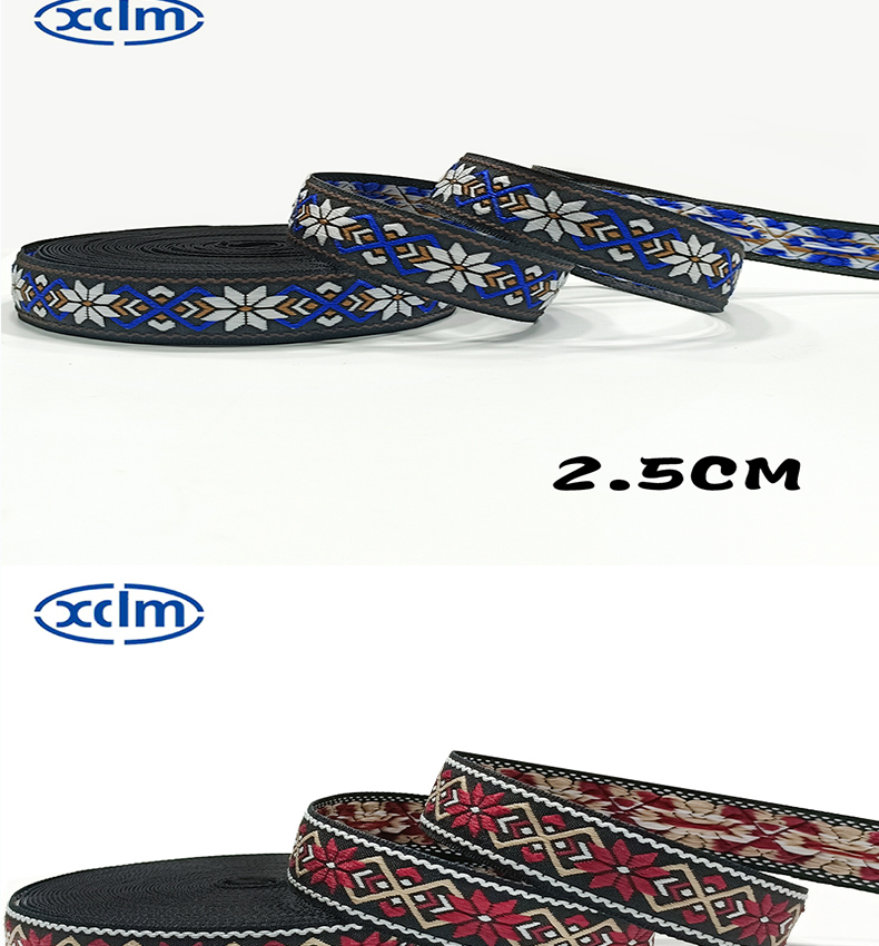 2.5cm ethnic webbing accessories, ethnic style polyester decorative materials, colored jacquard ribbons, edge banding fabric strips pic 10