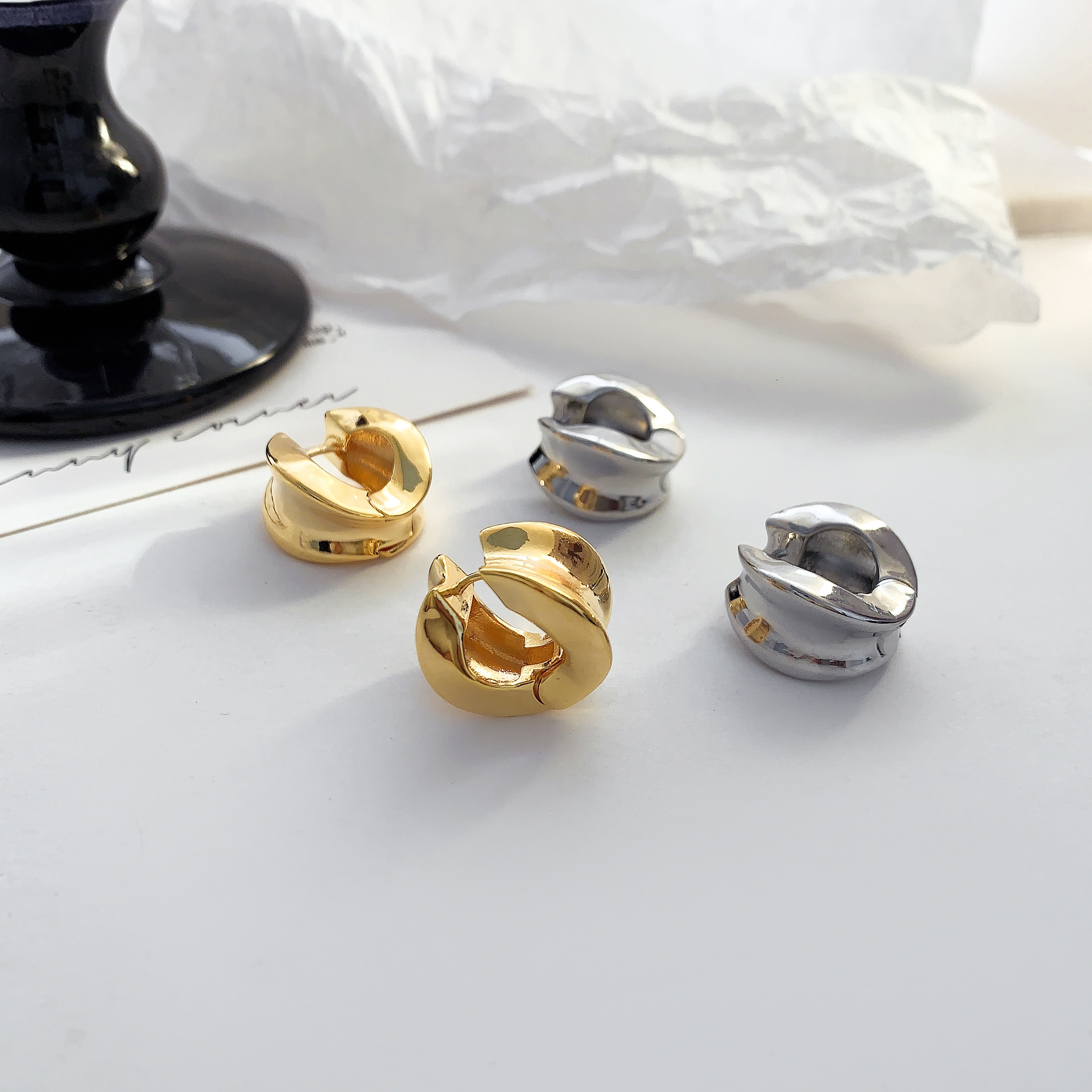 圆形不规则高级感重工耳扣铜镀真金ins冷淡风个性耳饰品工厂批发